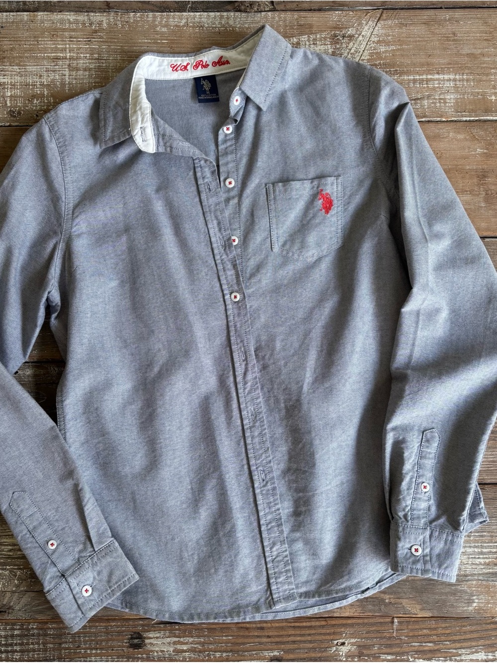 U.S. Polo Assn. Gray Button-Down Shirt with Red Logo